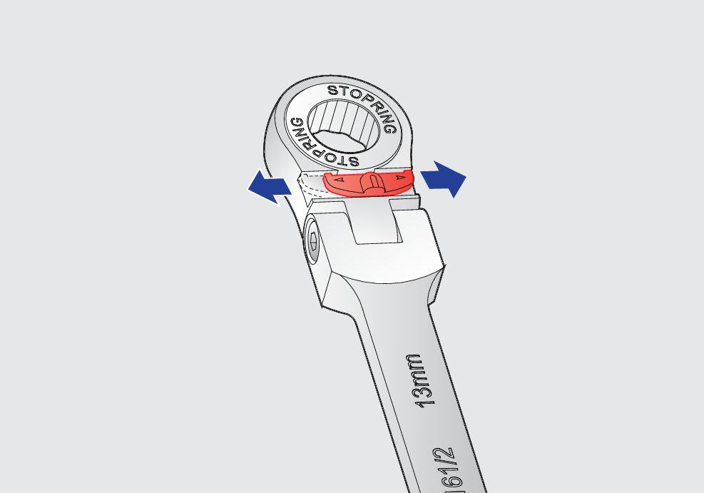Ratchet: works both ways, turning direction can be changed with button.