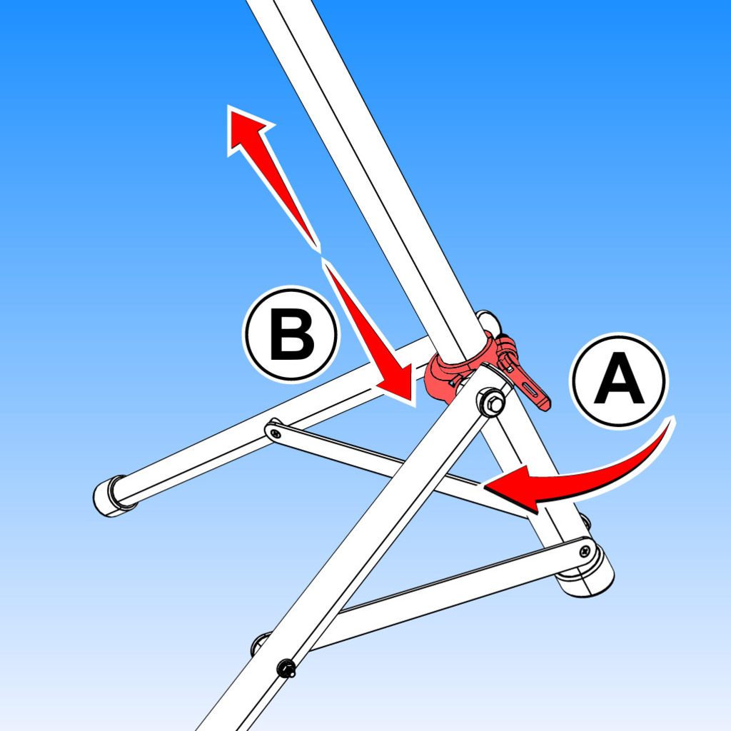 To adjust bike stand legs, release lever (A) and adjust the height (B) of standing legs.