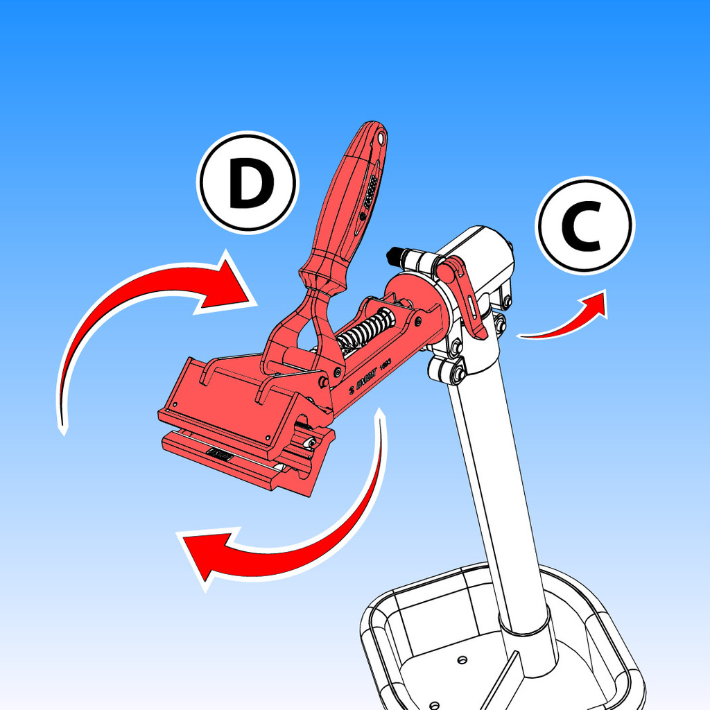 To adjust bike stand head, release lever (C) and adjust/rotate the stand head (D).