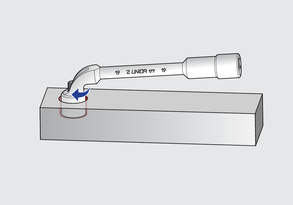 The shape and the opening of the wrench enable screwing the nuts on the long threads.