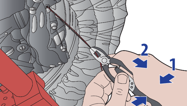 Плъзнете централната хромирана заключваща втулка, за да заключите дръжките на клещите заедно, затягайки краищата на жицата.