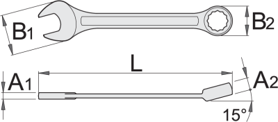 Combination wrench, long type, for safe work at heights